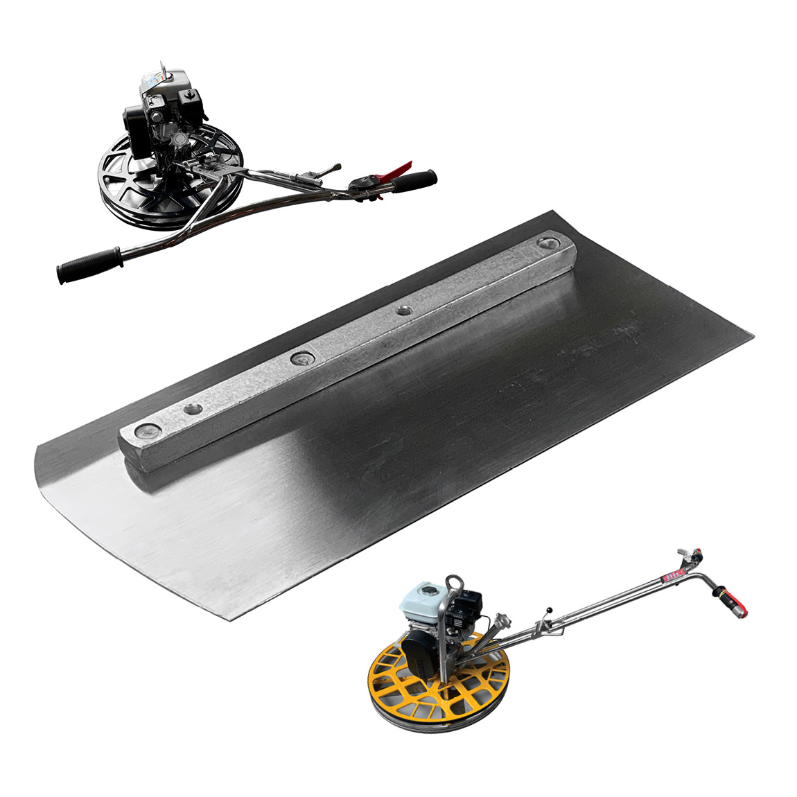  This pack of four steel finishing blades are used on ride-on and pedestrian trowels which have a 30" guard ring. Each blade is secured to the mounting bracket via a 2-rivet design to prevent separation. The blades are made from a specially formulated har