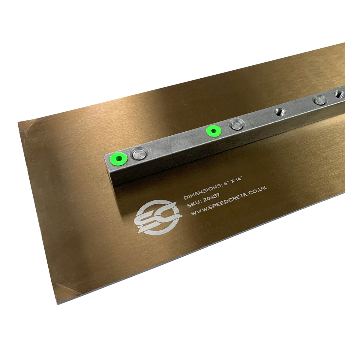 36" Trowel Blades | Metric Bolts Inc | 4/pack | 6" x 14". These concrete finishing blades are used on various 36" Pedestrian and Ride-on power trowels. Made from SK5 steel. Available from Speedcrete, United Kingdom.