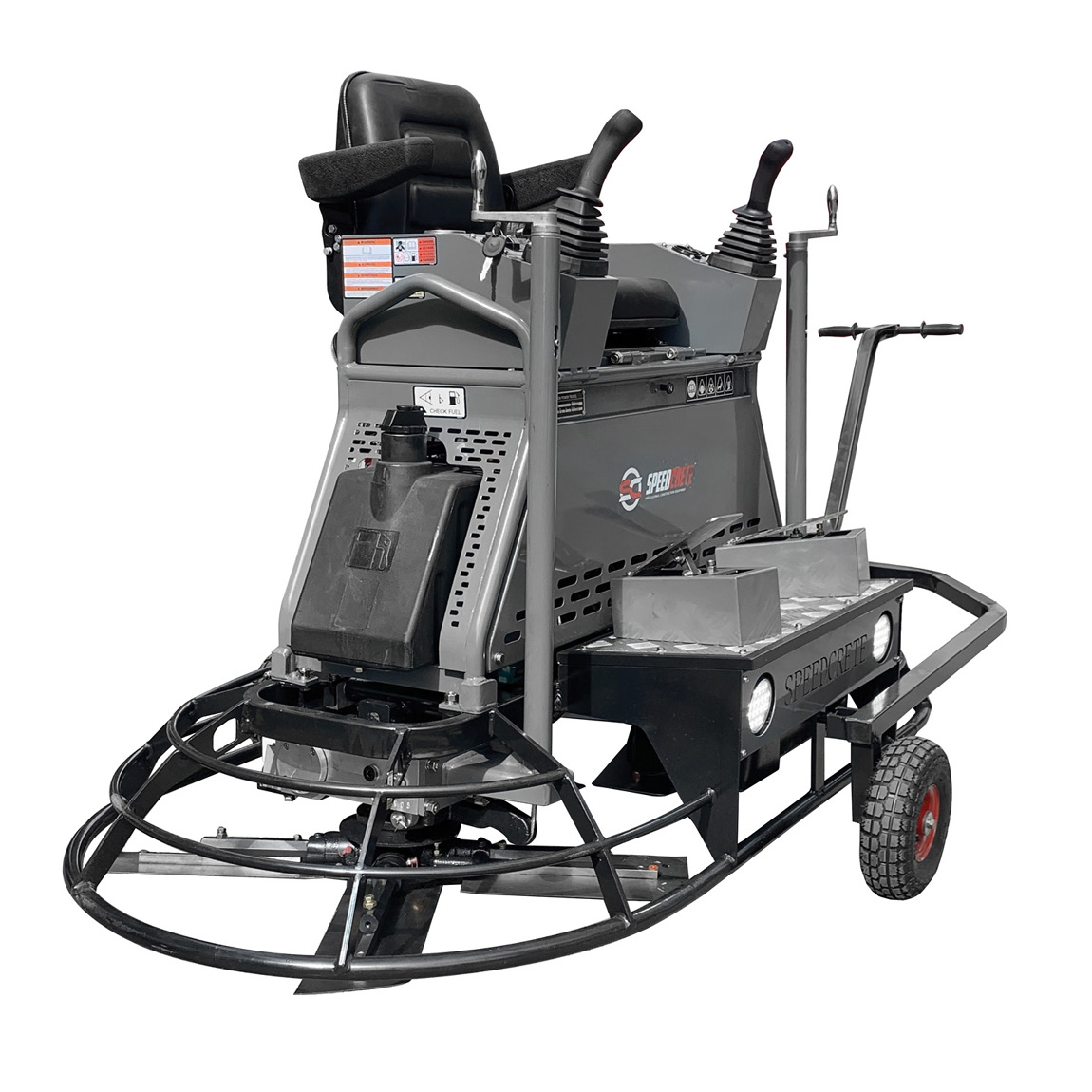 Concrete finishing and levelling power trowel. This five blade hydraulic machine is supplied by Speedcrete for concrete professionals in the United Kingdom.