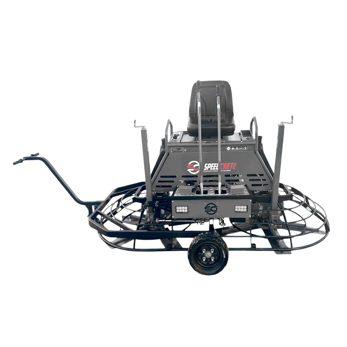 This 46" concrete finishing trowel has the traditional stick steer and 10-blade (5 per spider). This ride-on trowel delivers the high productivity and surface quality demanded on today’s concrete job-sites.