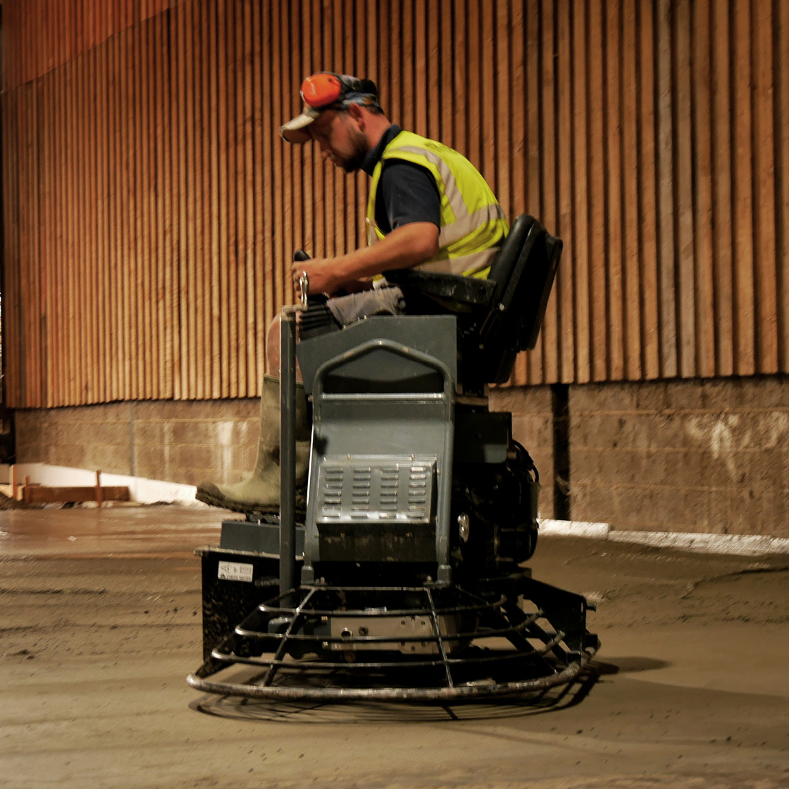 Hire a 36" five blade concrete finishing trowel. These ride-on petrol driven trowels are used to finish concrete via pans and then blades. Available from Speedcrete, United Kingdom.