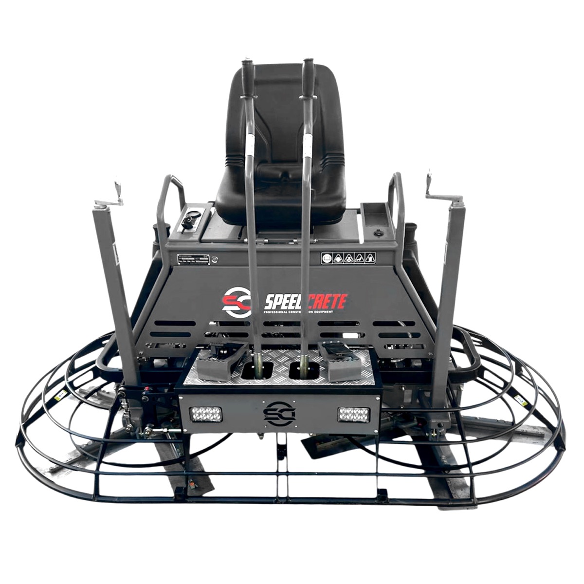 This 46" concrete finishing trowel has the traditional stick steer and 10-blade (5 per spider). This ride-on trowel delivers the high productivity and surface quality demanded on today’s concrete job-sites.