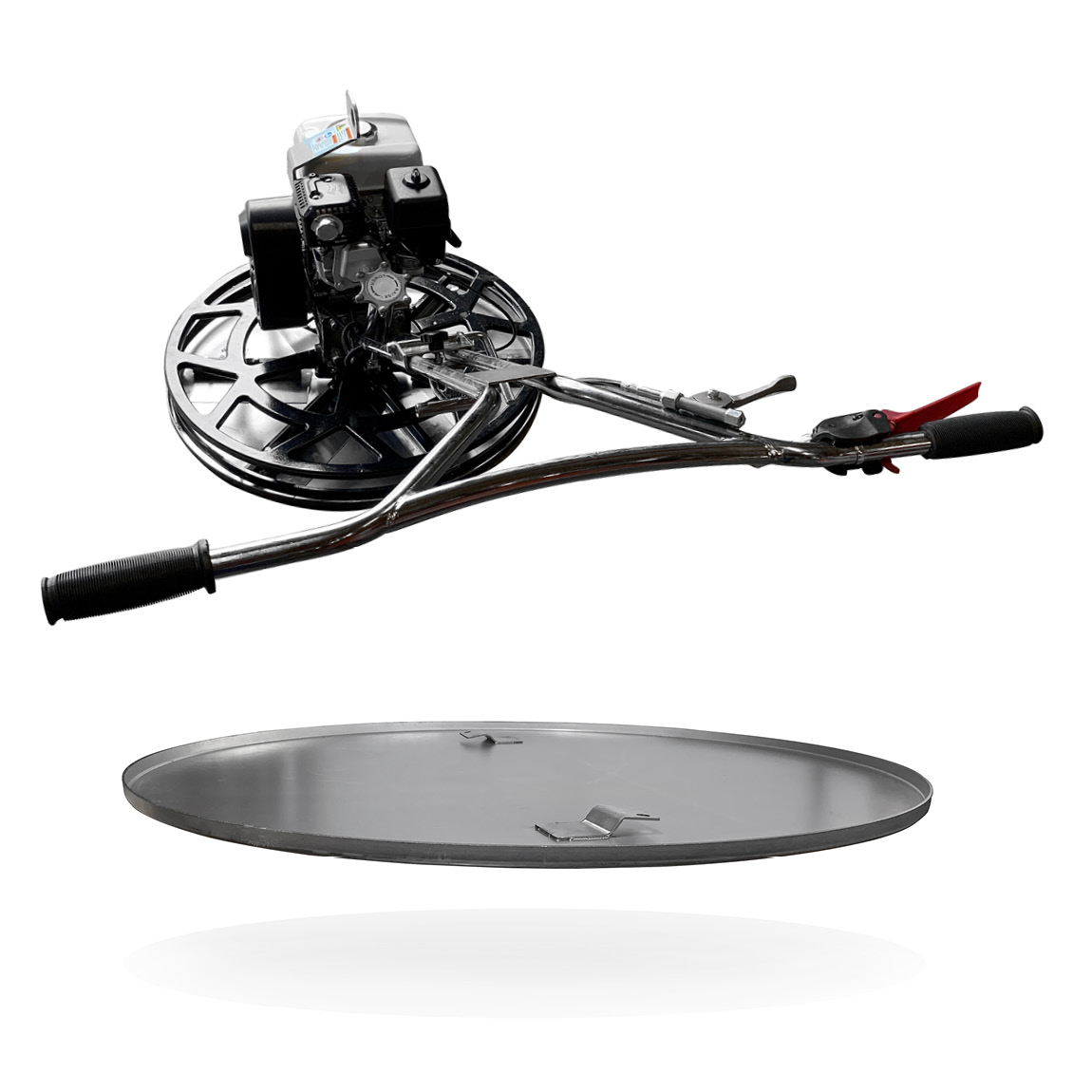 Concrete finishing pan for the 30" 6 blade pedestrian concrete float. This has two brackets to connect to the finishing blades for the initial float. Available from Speedcrete, United Kingdom.