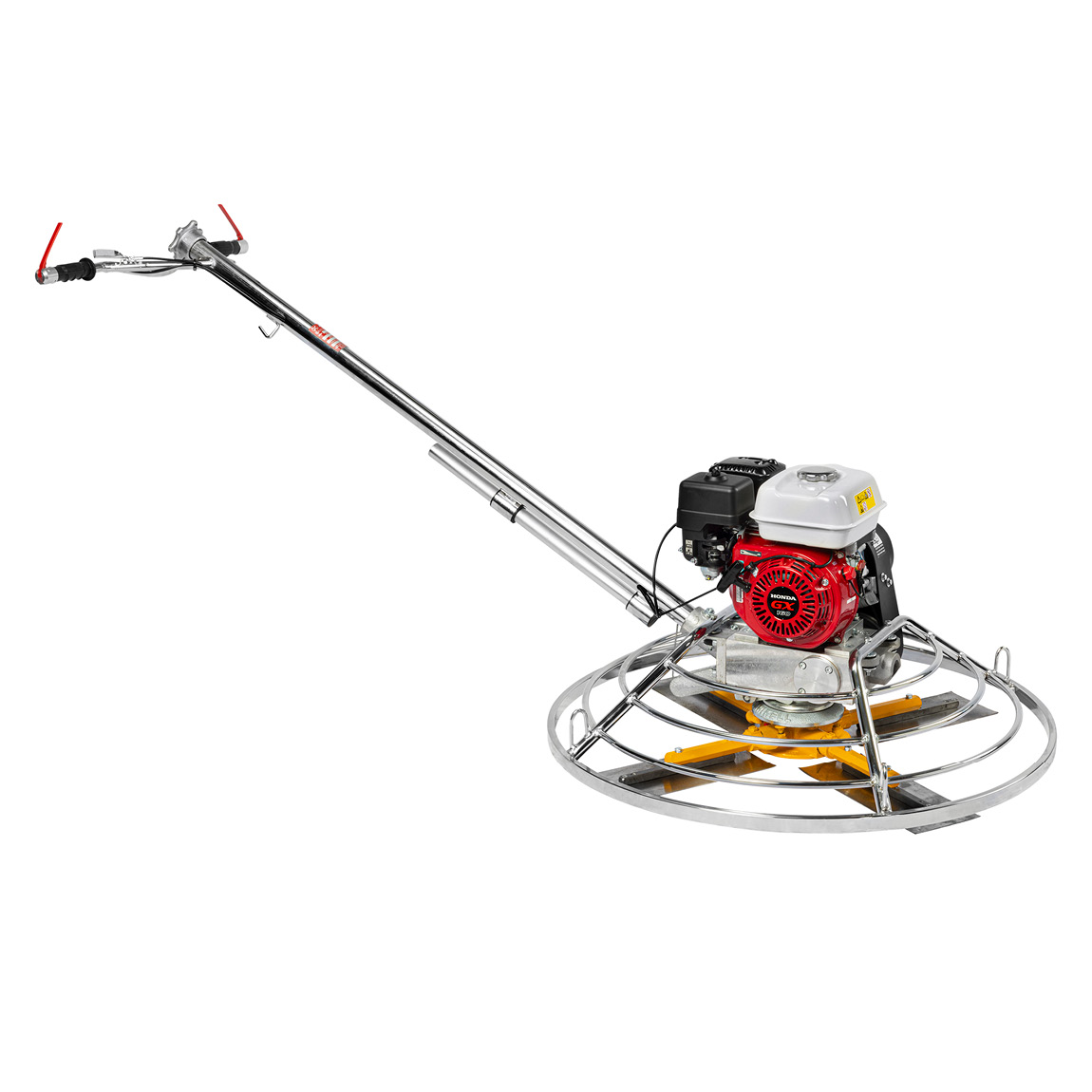 Walk-Behind power trowel ø 900 mm with 4 blades, ideal for finishing medium-sized surfaces. Allows the incorporation of hardeners for troweling and smoothing fresh concrete. Extremely well-balanced for optimal smoothing. Also available with 5 blades. Avai