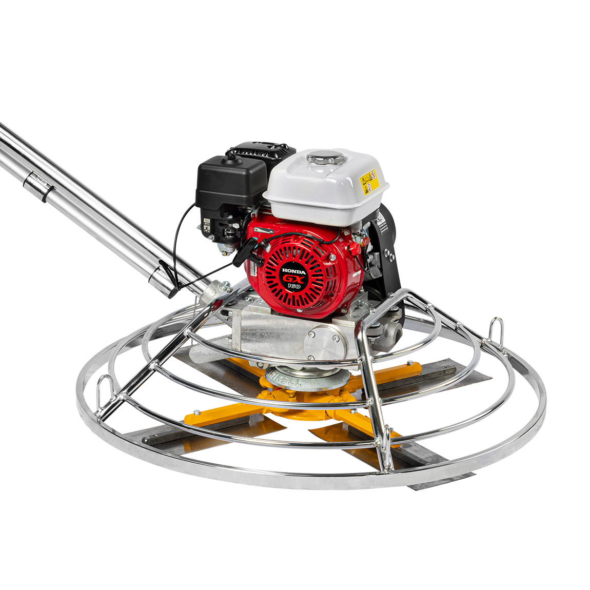 Walk-Behind power trowel ø 900 mm with 4 blades, ideal for finishing medium-sized surfaces. Allows the incorporation of hardeners for troweling and smoothing fresh concrete. Extremely well-balanced for optimal smoothing. Also available with 5 blades. Avai