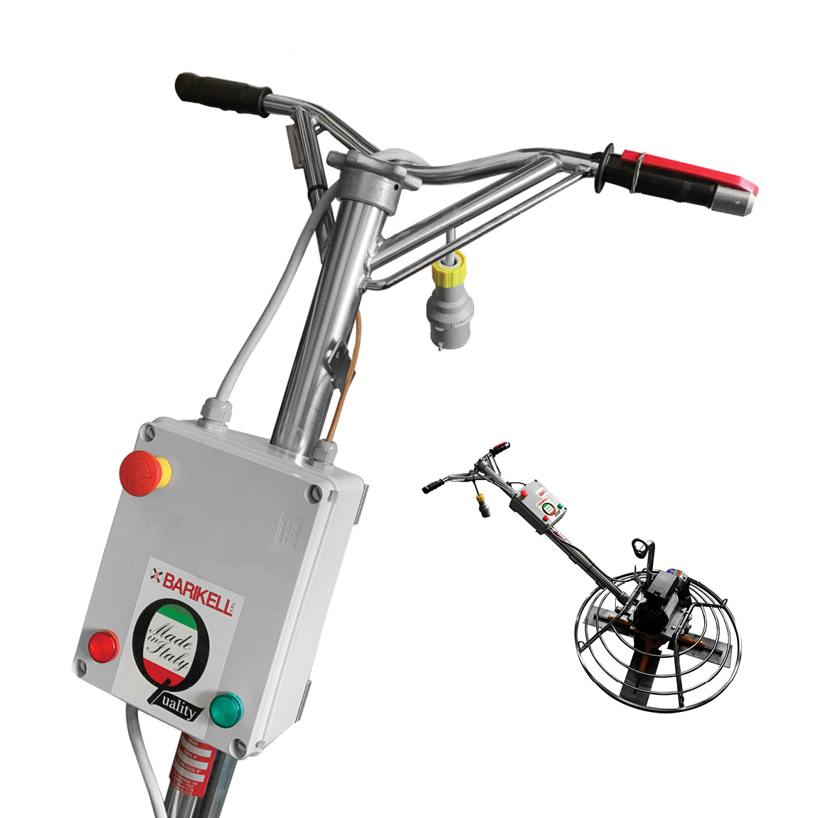 Barikell 36" Electric power float for environments that demand fume free emissions and low environmental impact. Available from Speedcrete, United Kingdom concrete levelling and finishing products.