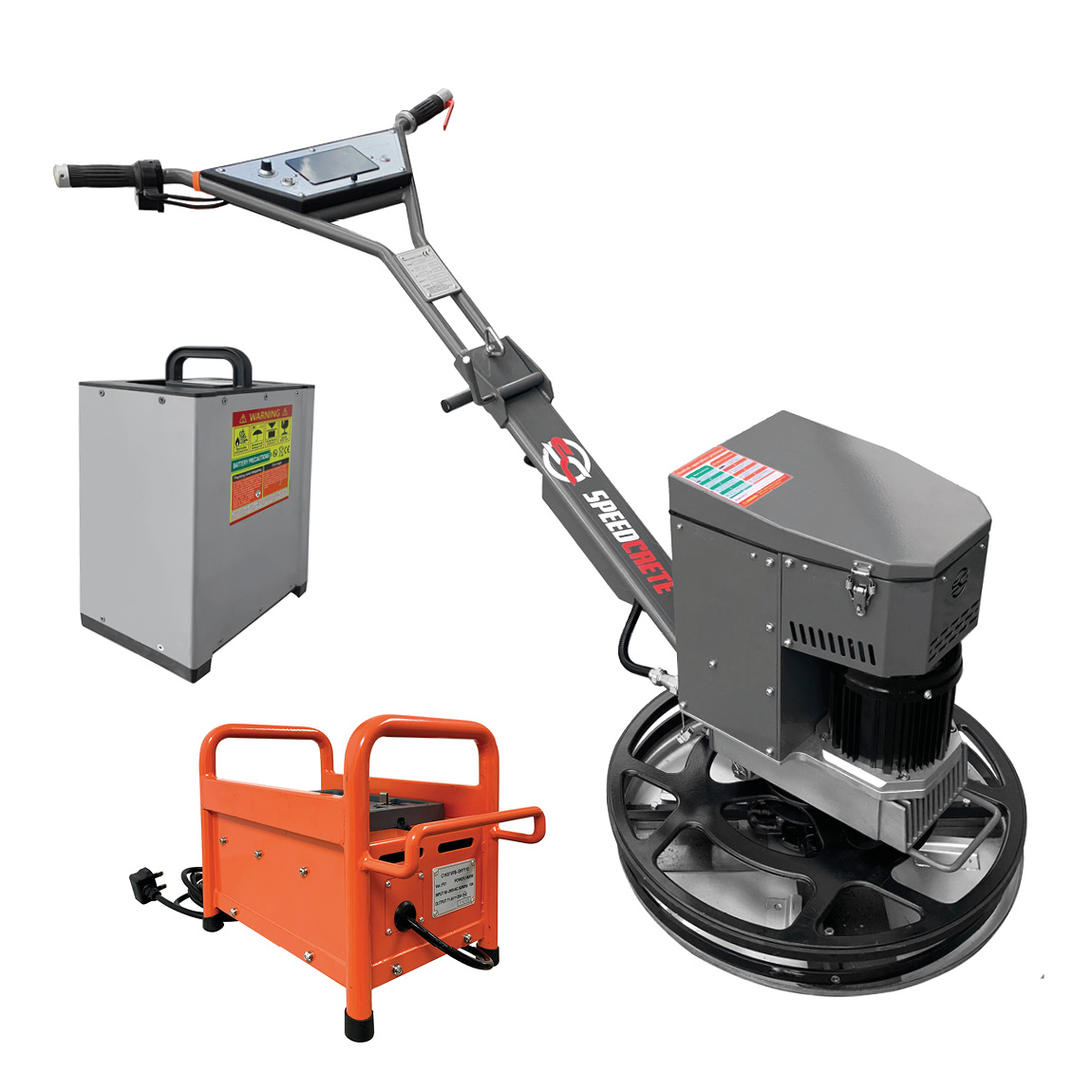 The new battery powered edging trowel available in the United Kingdom via Speedcrete. These walk-behind concrete finishing edgers are used in environments where fumes and high noise levels need to be a safety consideration. Available from Speedcrete Unite