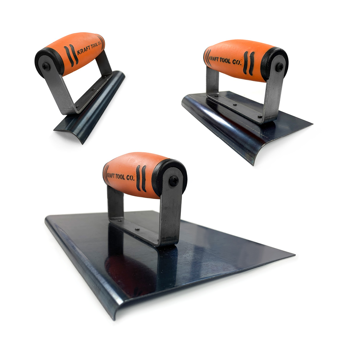 CF678PF Curved Edge Hand Trowel in blue Steel with a Proform  handle. These trowels are used by concrete finishing professionals to give concrete a curved edge. Available from Speedcrete, United Kingdom.