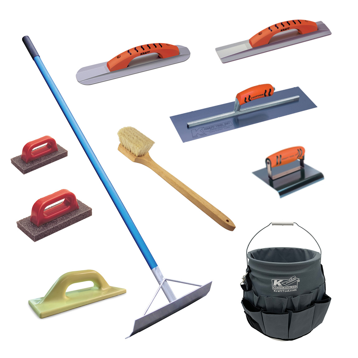 Concrete layers bucket full of professional Kraft tools from Speedcrete, United Kingdom.
