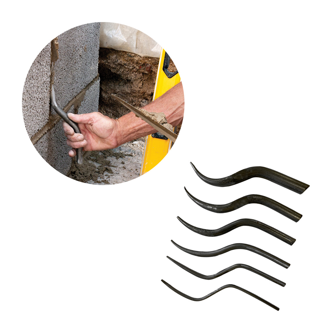 W.Rose Bullhorn Jointers. Manufactured for professional bricklayers. These heat tempered & hand polished Bull Jointers offer a quality tool for life. Use this tool to make rounded sunken rodded masonry joints. Available from Speedcrete, United Kingdom.
