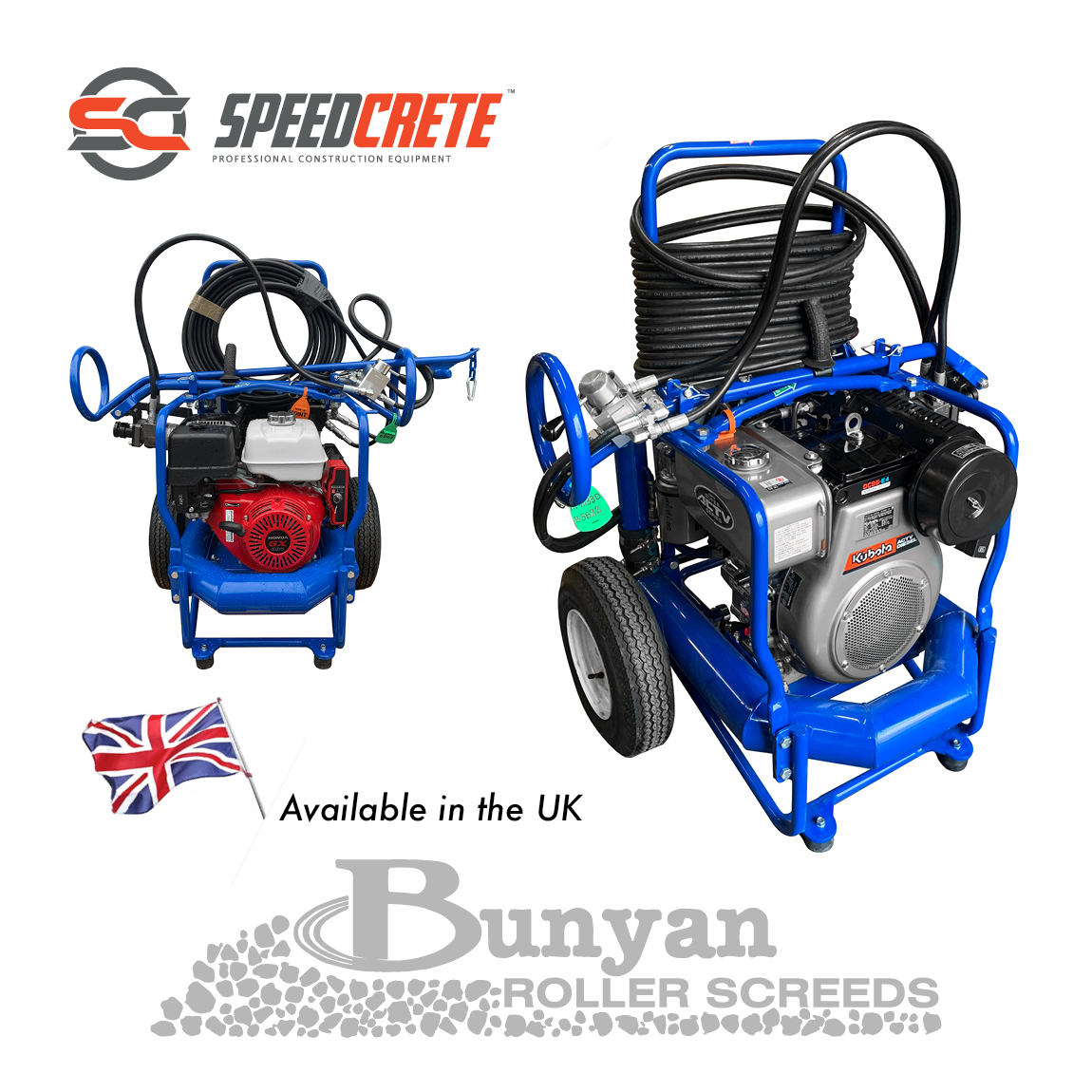 Hire or buy a Bunyan Striker roller screed from Speedcrete, suppliers of professional concrete finishing equipment in the United Kingdom.
