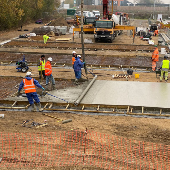 This concrete levelling hydraulic machine. The Bunyan Striker is powered by a diesel Kuboto engine. This machine connects to roller tubes which flatten out the concrete on the slab. Available from Speedcrete, United Kingdom.