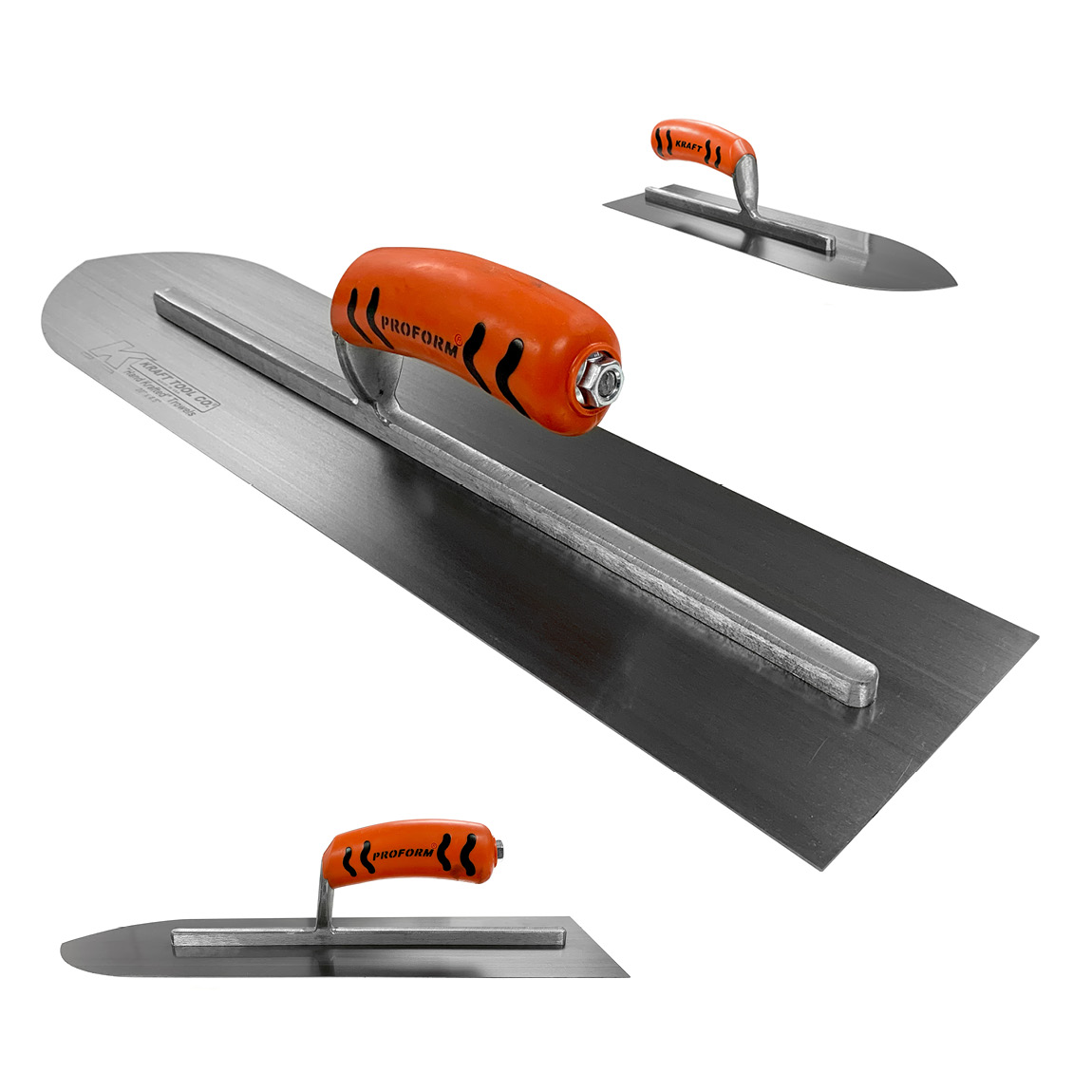 A unique, innovative blade is similar to the round front/square back design of trowel to give the best of both worlds with this sword shaped trowel. Concrete hand tools from speedcrete, United Kingdom.