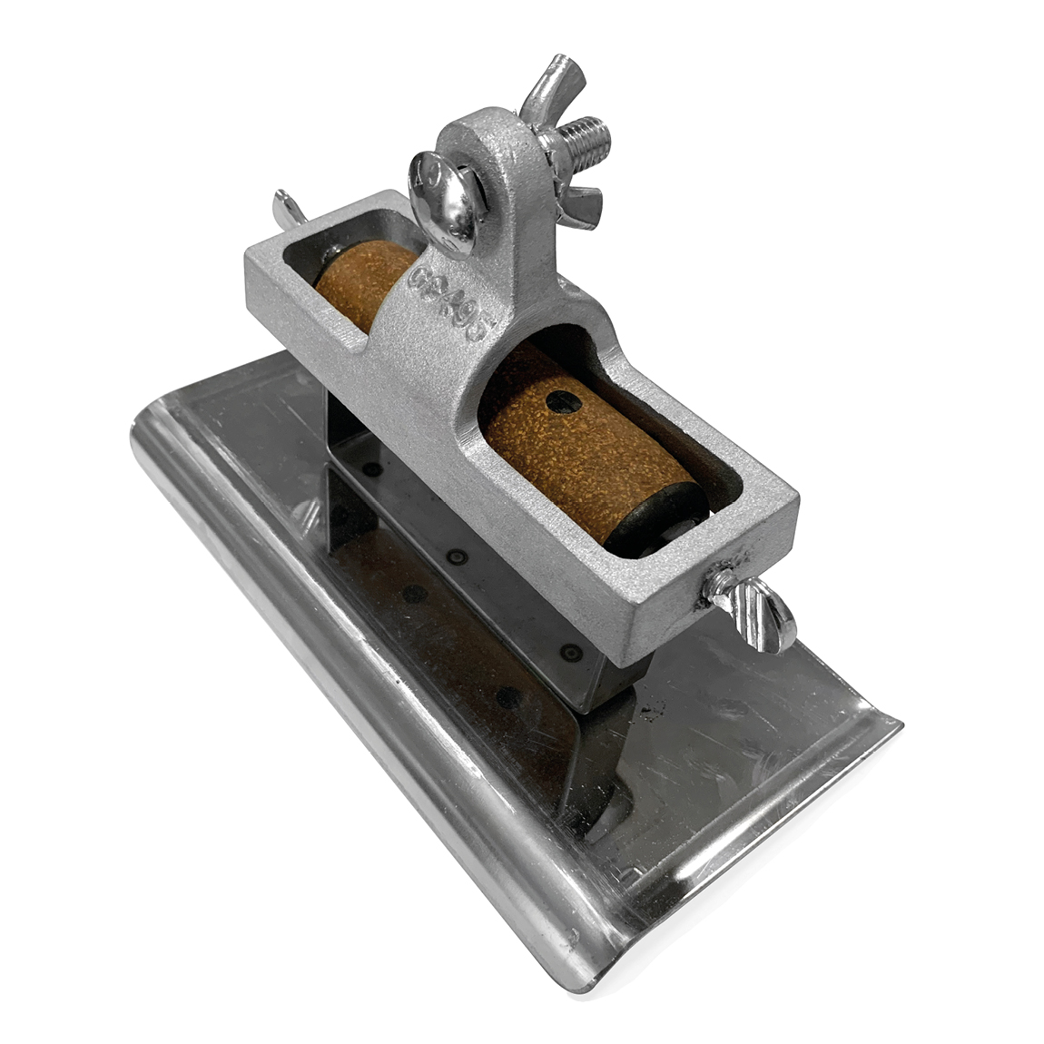 These brackets allow hand held groovers to be attached to long poles for large concrete slab reach. This float convertor bracket tightly holds your hand groover into a fixed position for accuracy at length. Available via Speedcrete, United Kingdom.