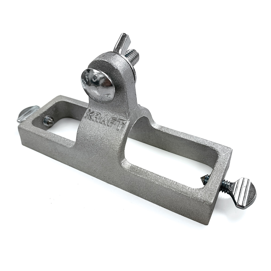 These brackets allow hand held groovers to be attached to long poles for large concrete slab reach. This float convertor bracket tightly holds your hand groover into a fixed position for accuracy at length. Available via Speedcrete, United Kingdom.