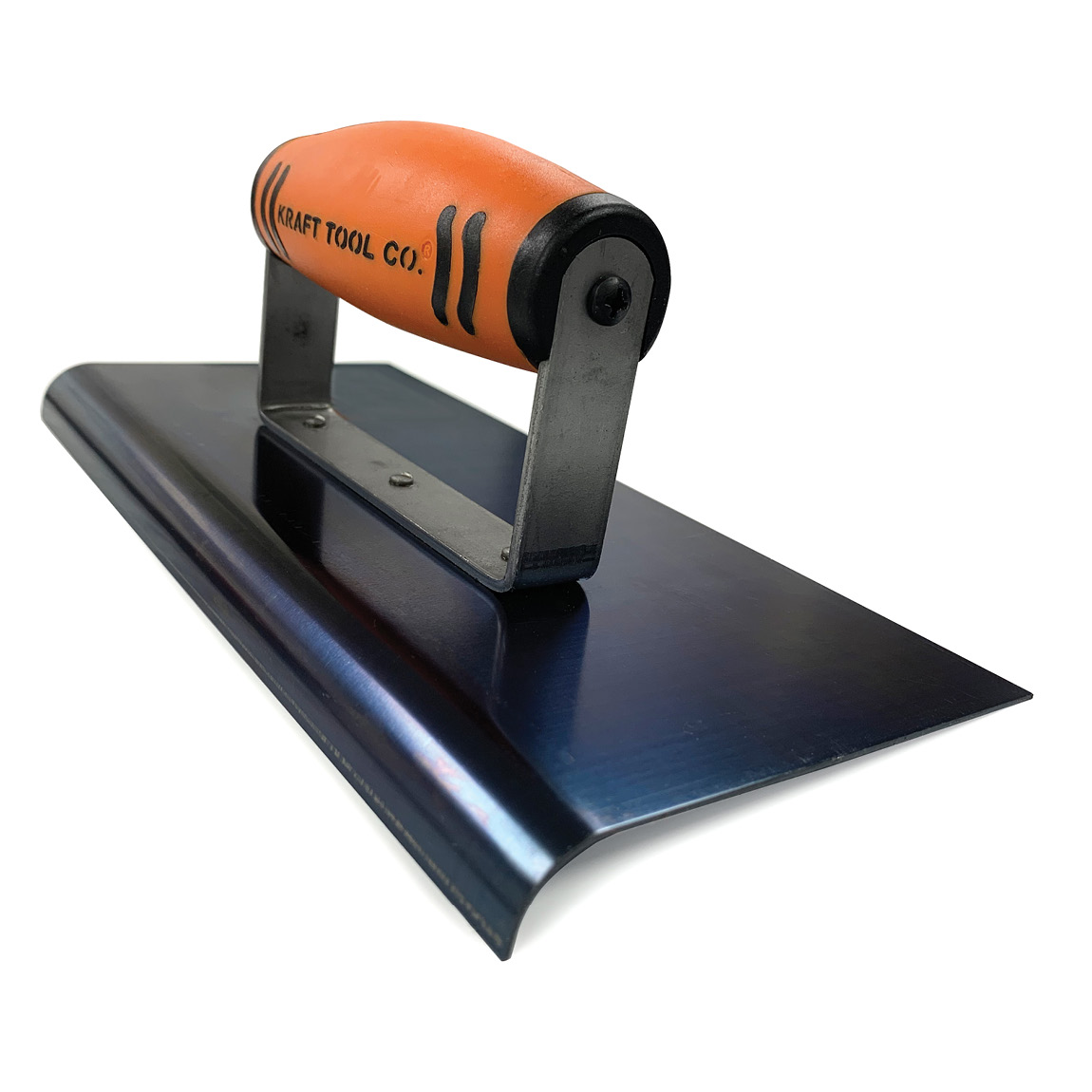CF678PF Curved Edge Hand Trowel in blue Steel with a Proform  handle. These trowels are used by concrete finishing professionals to give concrete a curved edge. Available from Speedcrete, United Kingdom.