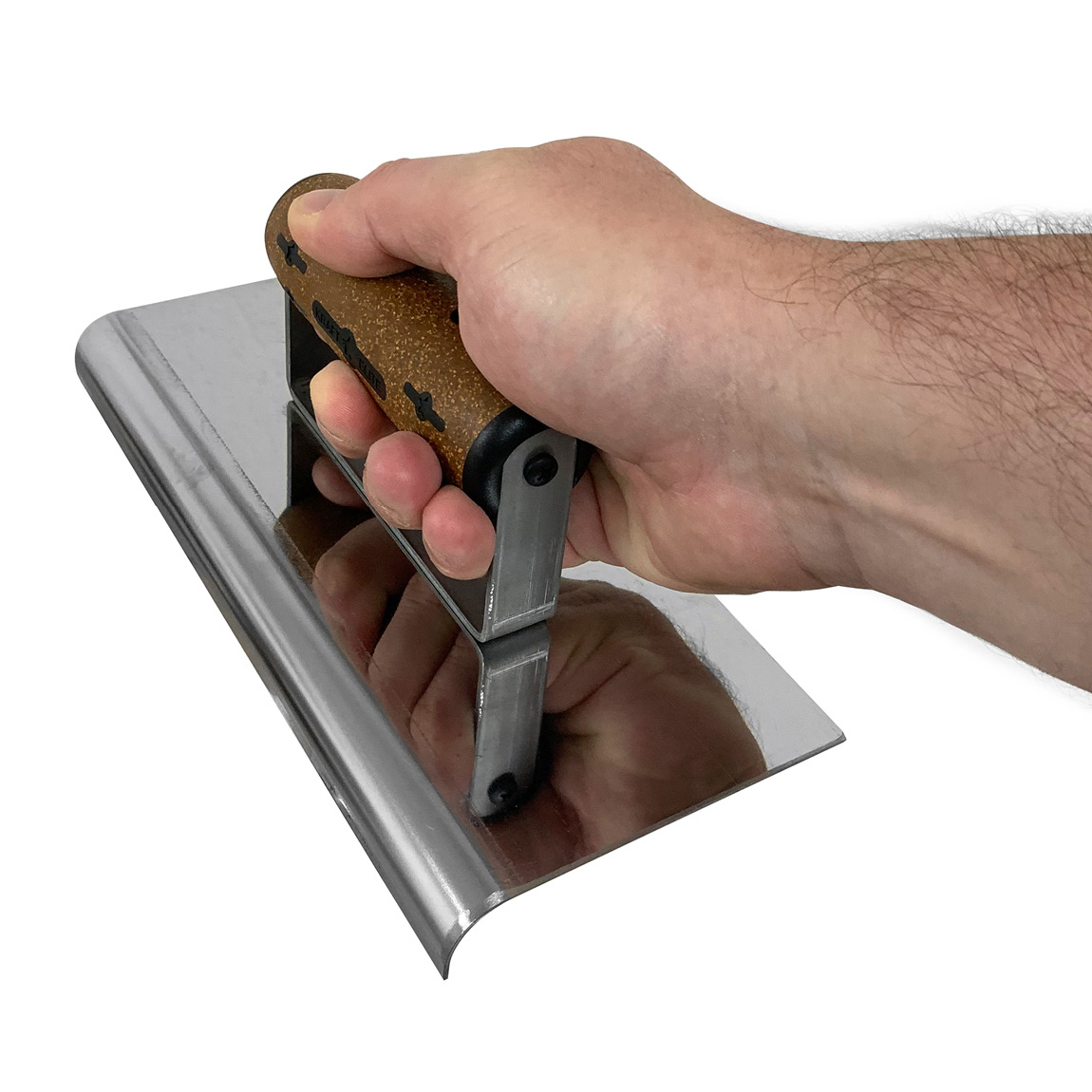 9" x 4" 1/2"R Elite Series Five Star™ NY Stainless Steel Highway Edger with Cork Handle. Available from Speedcrete, United Kingdom.