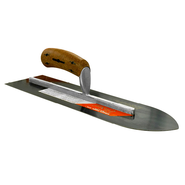 16" x 4-1/2" Elite Series Five Star™ Blue Steel Pointed Sword Trowel with Cork Handle. Broken-in and ready for use! Designed and engineered for the professional finisher. A unique, innovative blade.