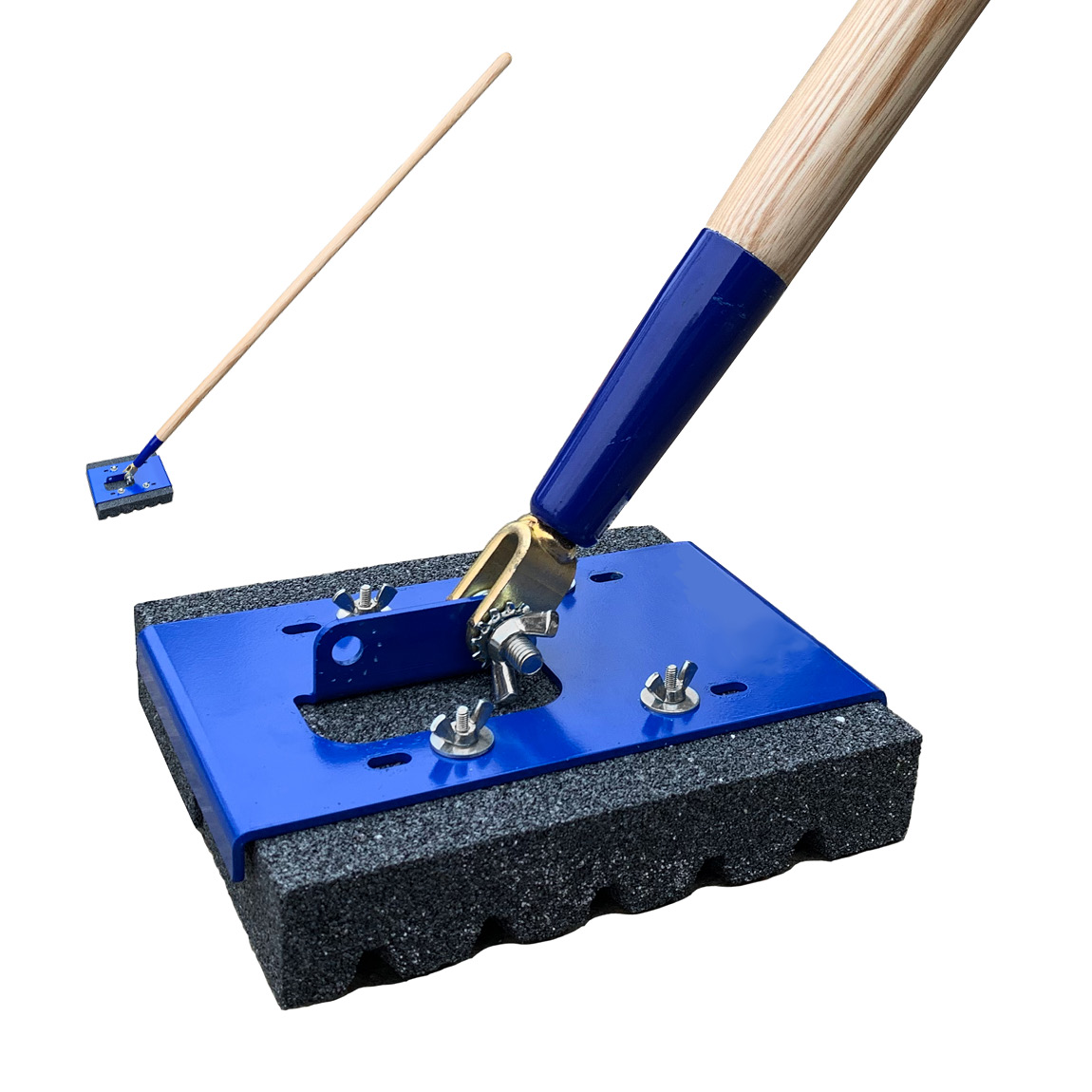 This 20 grit fluted mop makes dressing down concrete fast and easy. The fluted brick is on a diagonal, which provides sharp edges to help with stubborn materials while carrying away the excess debris. Use with the included Clevis Handle or adapter of your