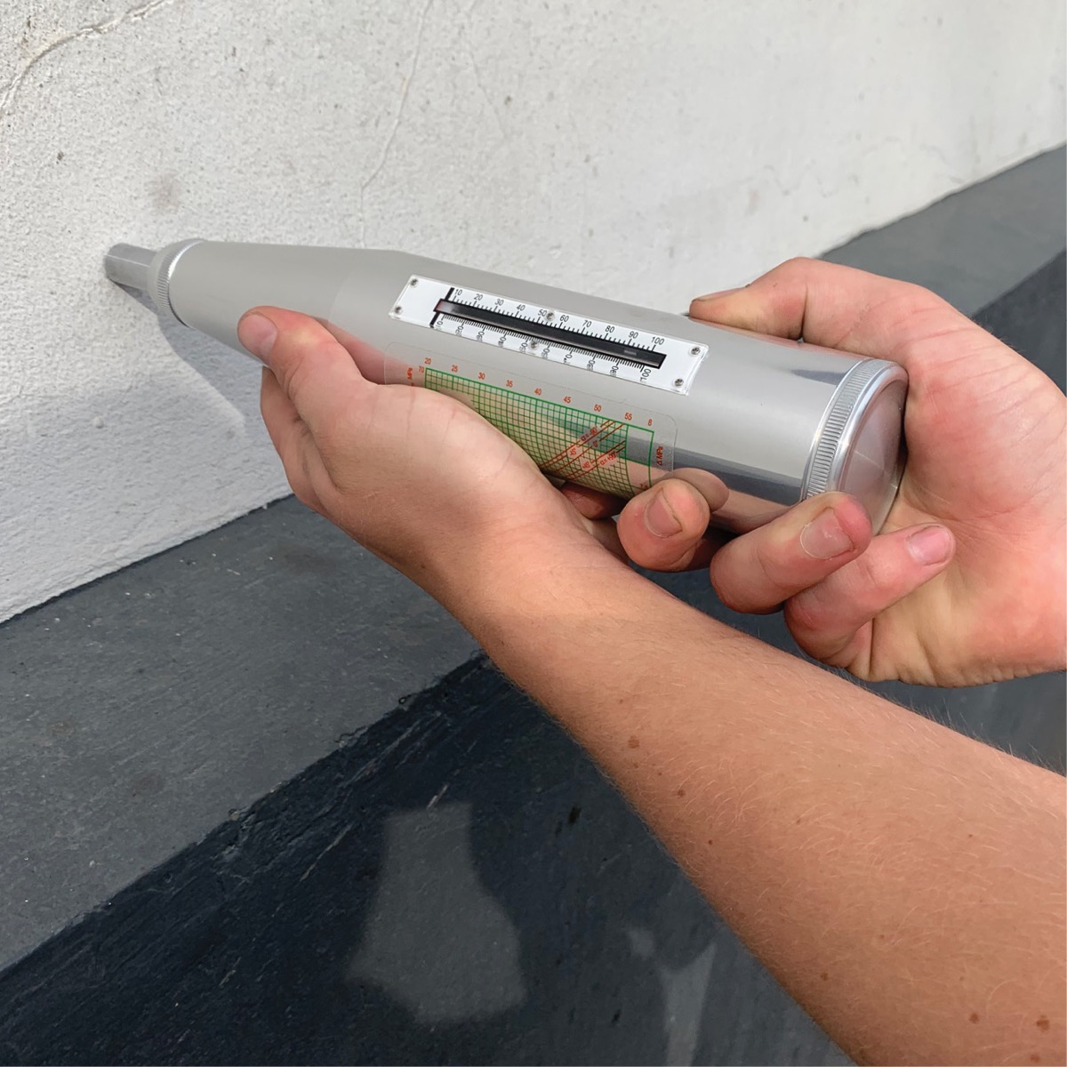 Non destructive concrete testing with the concrete hammer available from Speedcrete, United Kingdom.