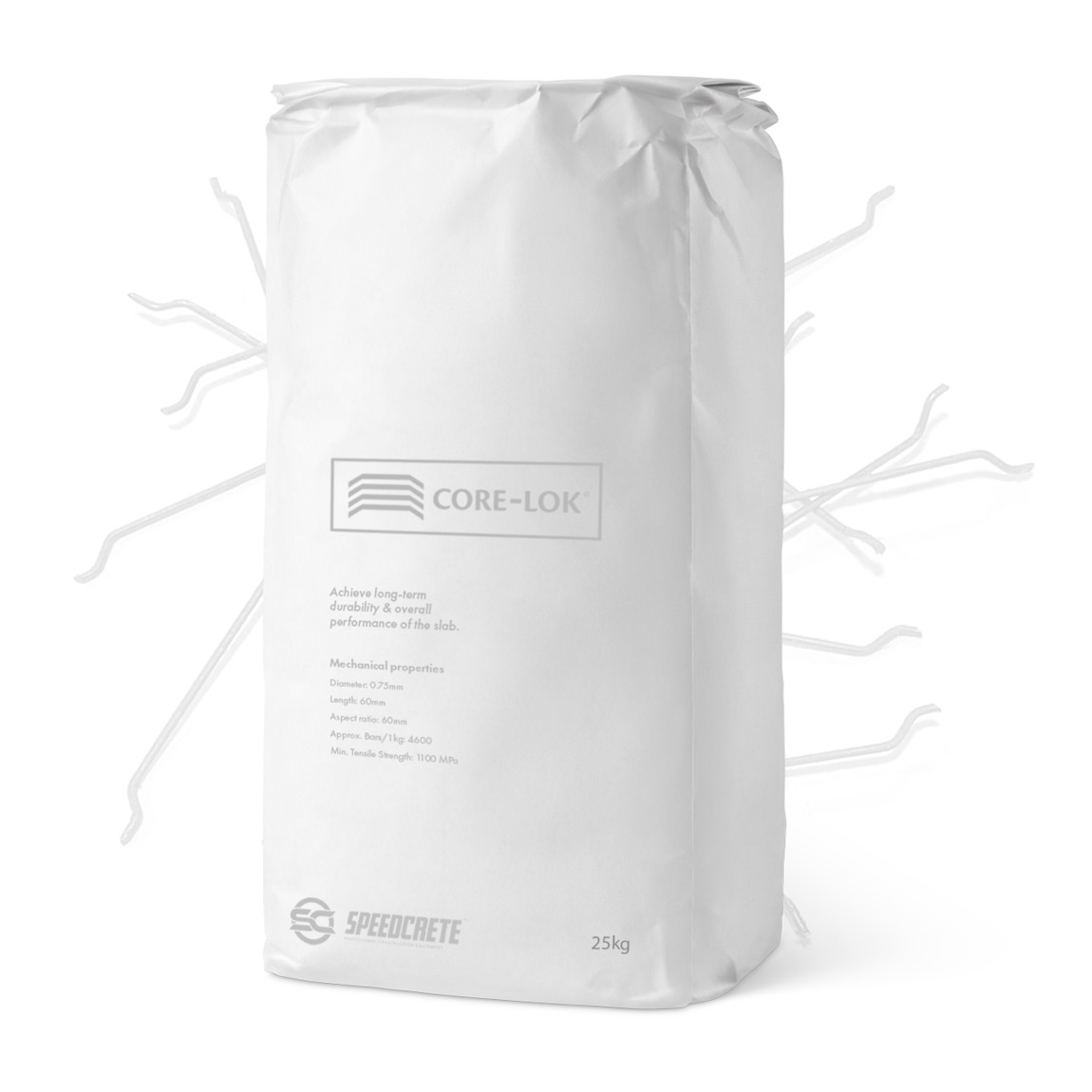 Core-lok is a steel fibre which is added to concrete to produce reinforced concrete with no need for rebar. This cost-effective alternative to using steel mesh reinforcement has become more popular in the last decade with concrete professionals looking in