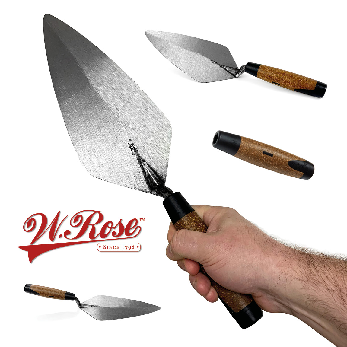 Cork handled Narrow London W.Rose trowels can be bought from Speedcrete, United Kingdom. The trowels are forged using a special process to I've the trowel flexibility and strength,