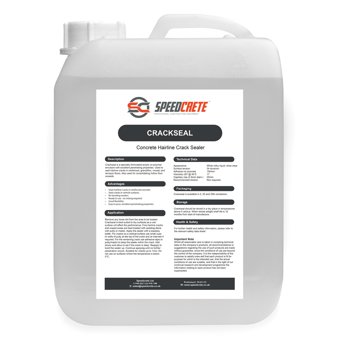 Crackseal is a specially formulated acrylic co-polymer emulsion with excellent penetrating properties. Used to seal hairline cracks in reinforced, granolithic, mosaic and terrazzo floors. Also used for consolidating hollow floor screeds. available from Sp