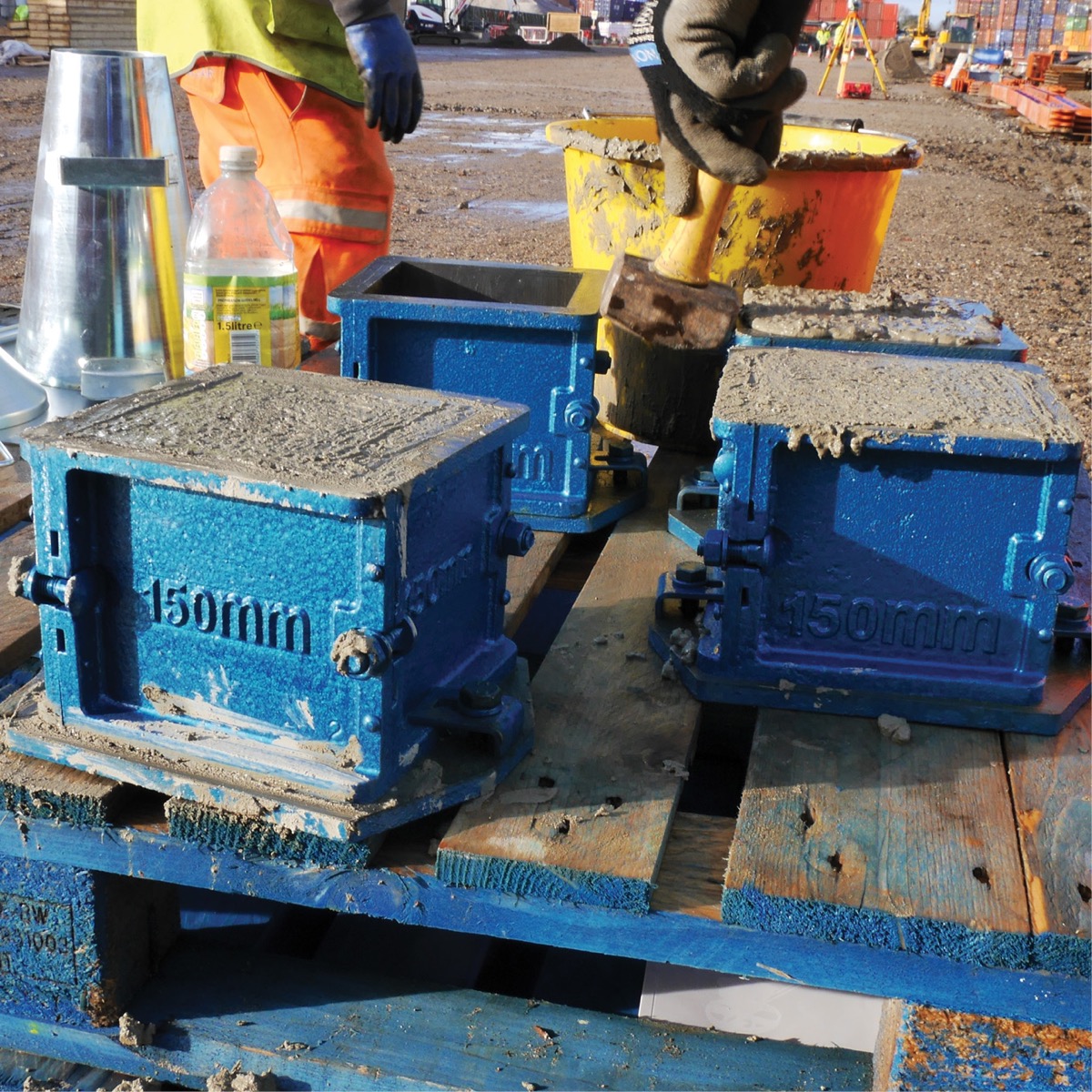 Cube moulds are used to gather concrete samples for lab testing.