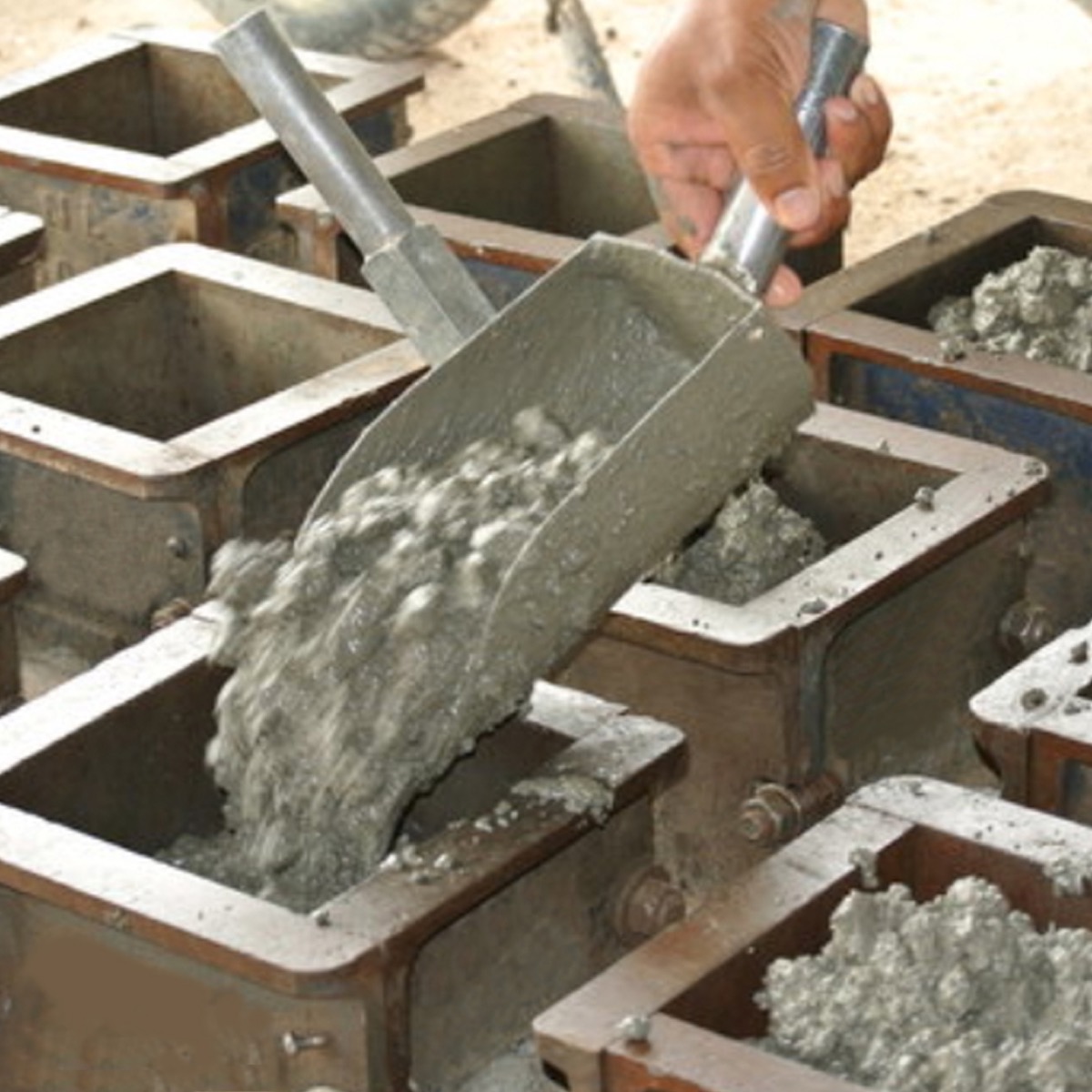 Cube moulds are used to gather concrete samples for lab testing.