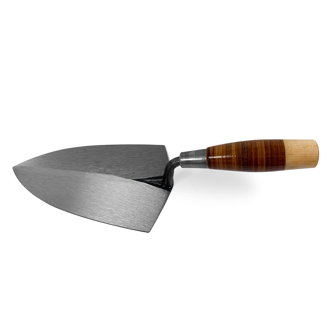 W.Rose 7" Buttering Trowel with Wood Handle. This trowel is made from a single piece of forged steel and is exclusively available in the United Kingdom from Speedcrete. The leather handle bricklayers trowel with be a tool to treasure.