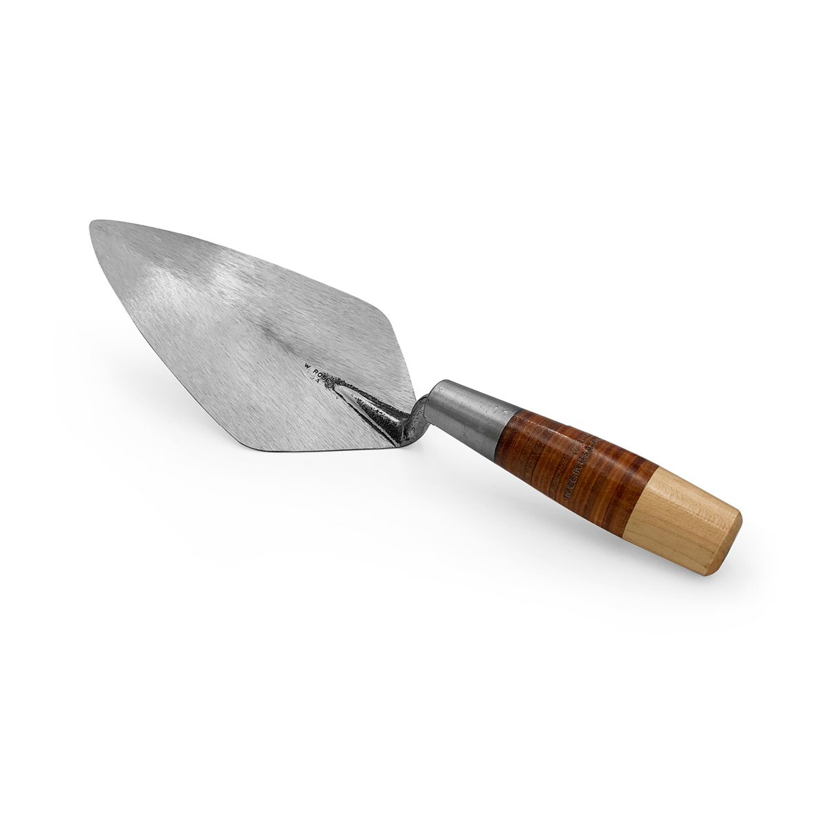 W.rose brick trowel from Speedcrete, United Kingdom. Leather handle and available in various sizes.