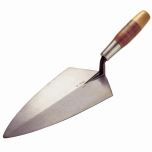 W.Rose Philadelphia Brick Trowel 11½" with Leather Grip. The Philadelphia pattern for use with block because of its square edges and ability to hold large amounts of mortar. Available from Speedcrete, United Kingdom.