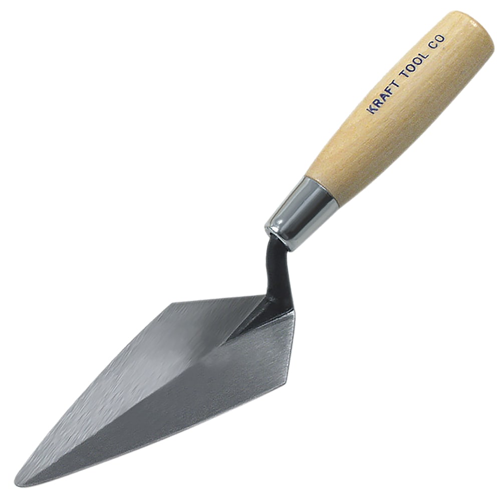 Pointing trowel for bricklayers and archeology experts. This Kraft Tool forged steel trowel has a wooden handle and is in the Philadelphia pattern. Available in the United Kingdom from Speedcrete. 