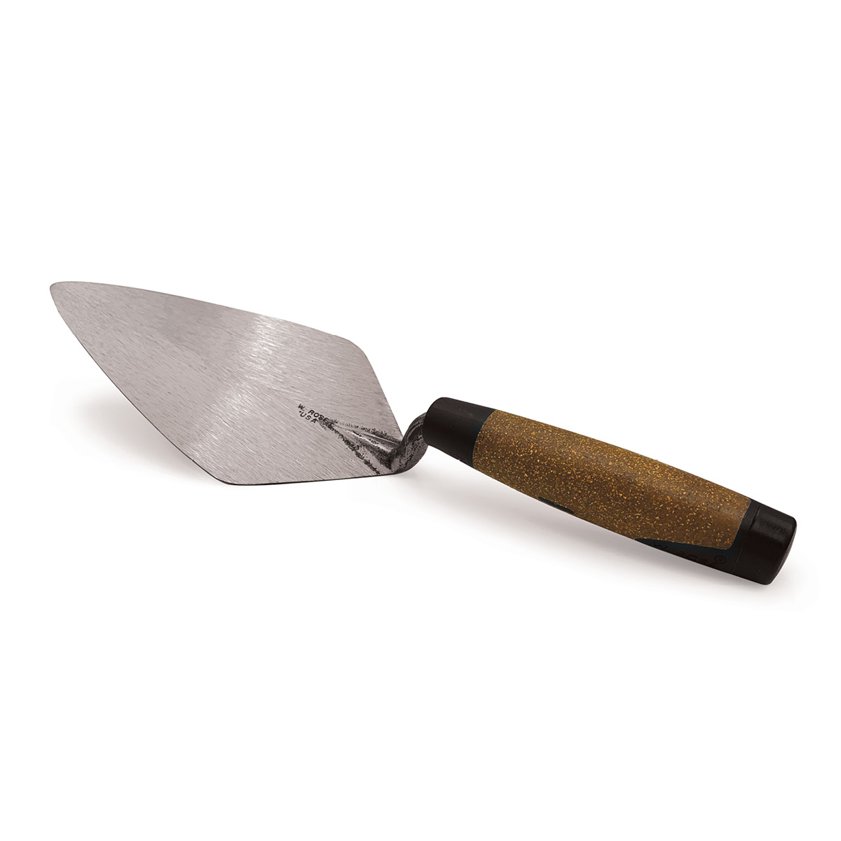 W.rose narrow London pattern brick trowel with cork material handle, Available from Speedcrete, United Kingdom.