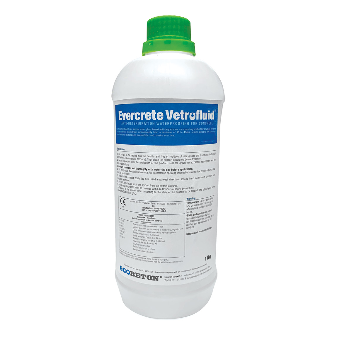 In addition to permanently waterproofing concrete structures, Evercrete Vetrofluid® protects constructions from the attack of deicing salts and freeze-thaw cycles, protects the reinforcement steels from the action of carbonation, consolidates and Increase
