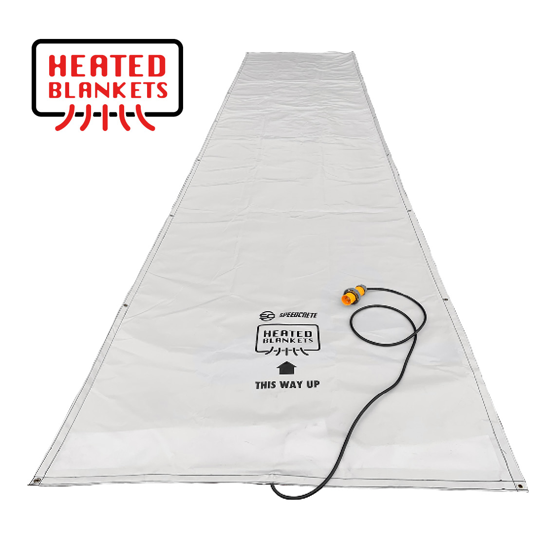 Heated Curing Blanket 1.5mtr x 7mtr. This heated blanket is used to warm concrete evenly during the curing process as a protective measure against cold weather conditions. In cold / frosty or snow covered conditions concrete jobs can go catastrophically w