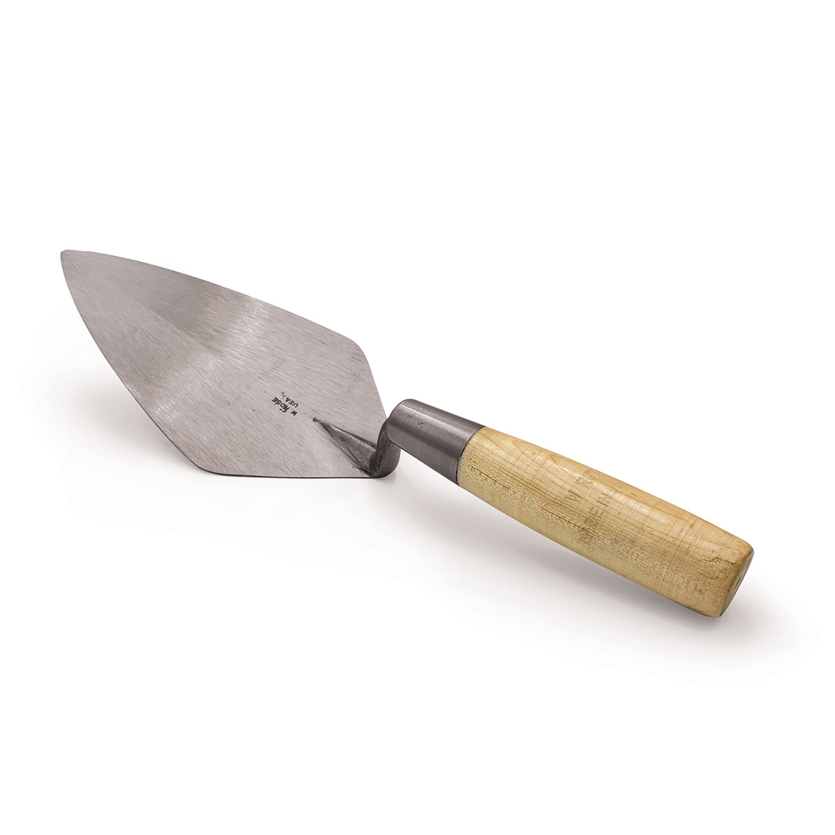 Speedcrete supply w.rose trowels in the United Kingdom. This Narrow London pattern trowel has the traditional wooden handle. Masonry tools for professionals.
