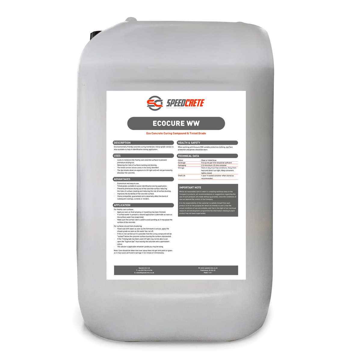 Ecocure Water Based Concrete Curing Compound locks in moisture into freshly cast concrete surfaces to prevent premature drying out, this reduces the risks of surface cracking and dusting. Available from Speedcrete, United Kingdom.