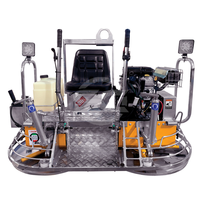 The mini ride on trowel for concrete finishing is made by Italian manufacturer Barikell and supplied in the United Kingdom via Speedcrete. This 8 blade float will produce flat concrete in tight spots and has pitch variation.