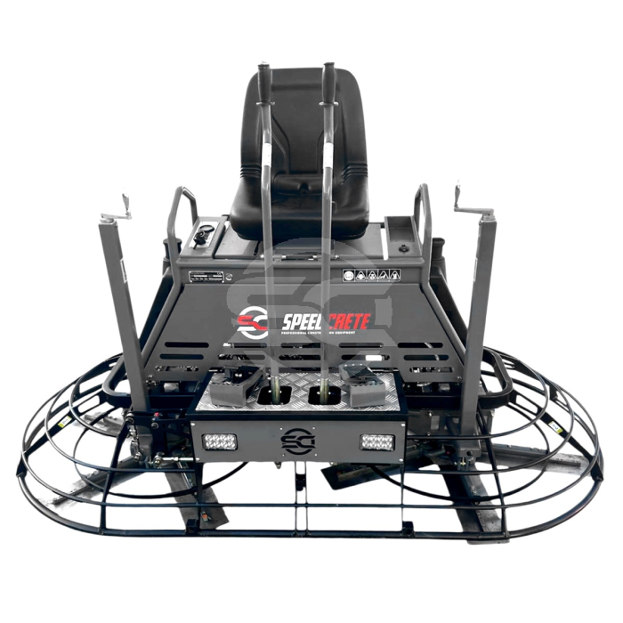 This 46" concrete finishing trowel has the traditional stick steer and 10-blade (5 per spider). This ride-on trowel delivers the high productivity and surface quality demanded on today’s concrete job-sites.