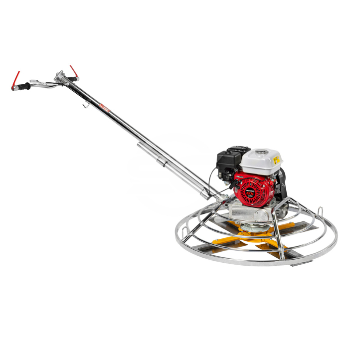 Walk-Behind power trowel ø 900 mm with 4 blades, ideal for finishing medium-sized surfaces. Allows the incorporation of hardeners for troweling and smoothing fresh concrete. Extremely well-balanced for optimal smoothing. Also available with 5 blades. Avai