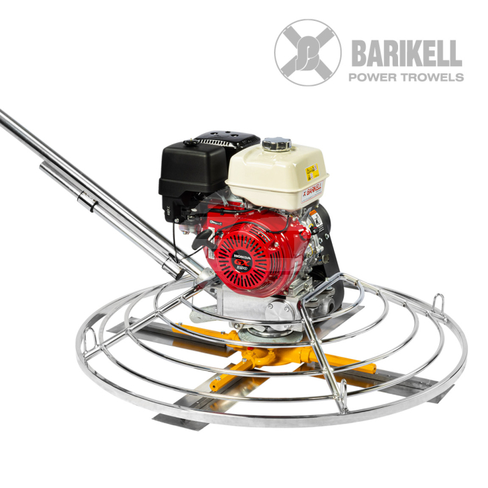 The Barikell 46" petrol powered finishing trowels. These concrete power trowels are made in Italy and sold in the United Kingdom via Speedcrete.