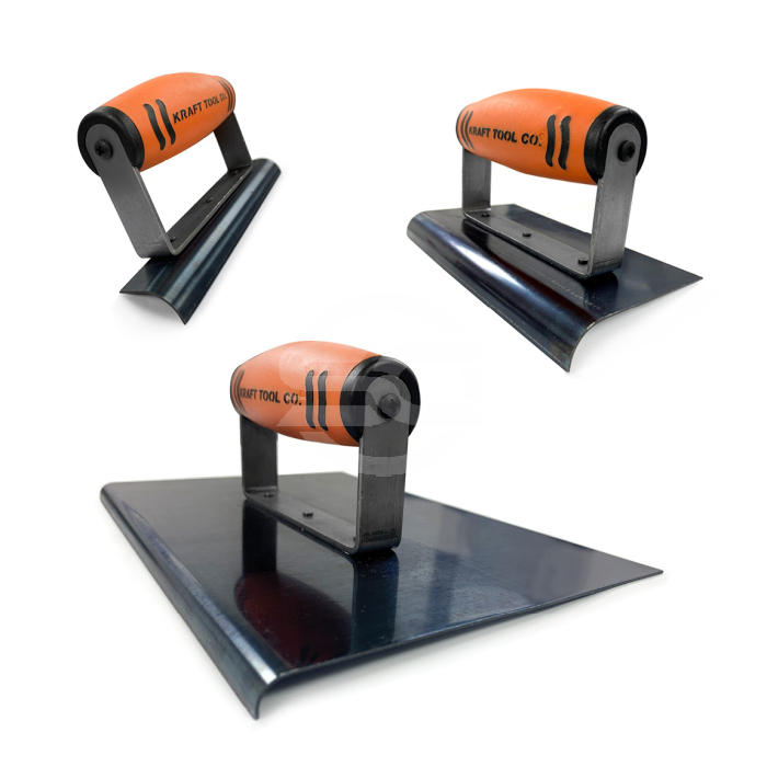 Blue steel curved edging trowels are available on this page in a range of sizes to suit your requirements. These concrete edging trowels are designed to move smoothly along edges of concrete to create a curved lip which prevents edges from chipping with w Blue steel curved edging trowels are available on this page in a range of sizes to suit your requirements. These concrete edging trowels are designed to move smoothly along edges of concrete to create a curved lip which prevents edges from chipping with w