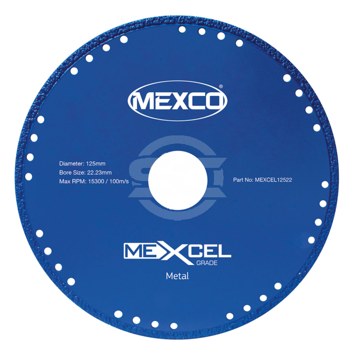 This 125mm diamond MEXCEL vacuum brazed metal cutting blade provides superior cutting precision. Available from Speedcrete, United Kingdom.