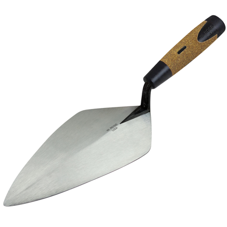 W.Rose wide heel trowel from Speedcrete, United Kingdom. This single piece of forged steel and hand polished bricklayers trowel is popular with masonry professionals looking to carry extra mortar on the heel.