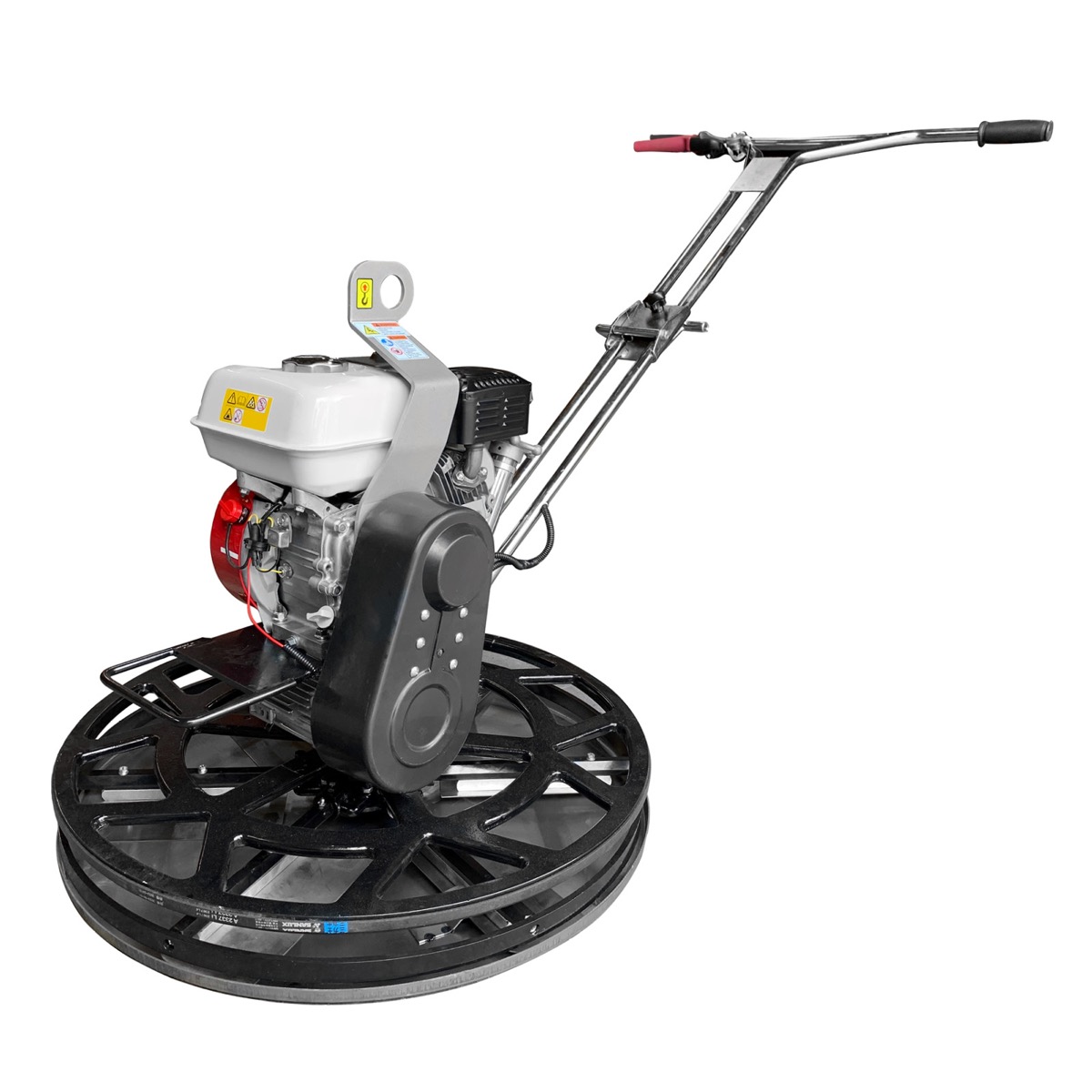 Pedestrian walk-behind trowels for concrete finishing. This petrol powered Honda GX160 comes with a removable pan and has 6 blades. Available in the United Kingdom Via Speedcrete.