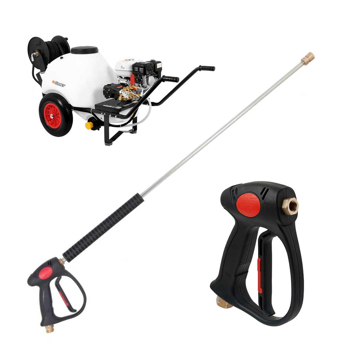 The WBU8200P High Pressure Washer is a powerful and reliable cleaning unit designed for demanding applications. It delivers a working pressure of 200 Bar (2900 Psi) with a flow rate of 8 litres per minute, driven by an Interpump 58 Series E2E2108CV-34 pum