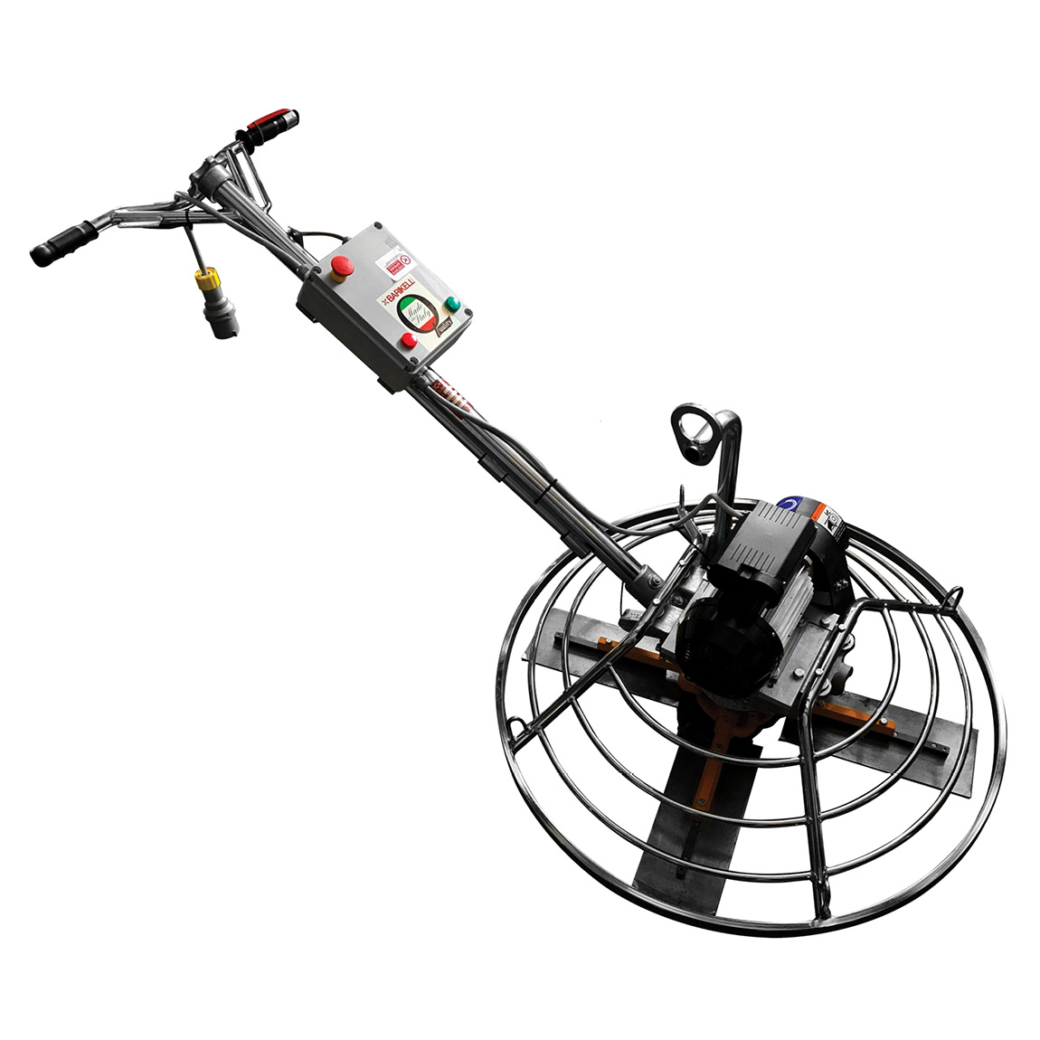 Barikell 36" Electric power float for environments that demand fume free emissions and low environmental impact. Available from Speedcrete, United Kingdom concrete levelling and finishing products.