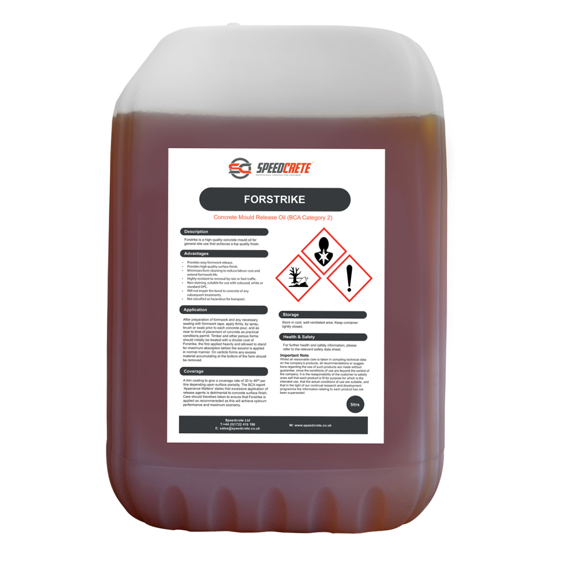 Forstrike Concrete Mould Oil. Forstrike is a premium concrete mould oil which is used to prevent concrete adhering to formwork surfaces and ensures a clean 'strike' off the formwork subsequent to the concrete pour. Available Speedcrete, United Kingdom.