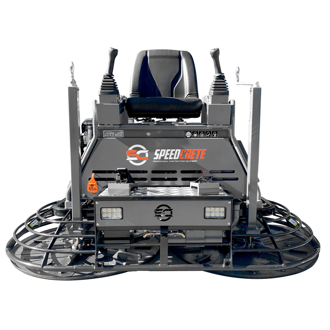 Concrete finishing and levelling power trowel. This five blade hydraulic machine is supplied by Speedcrete for concrete professionals in the United Kingdom.